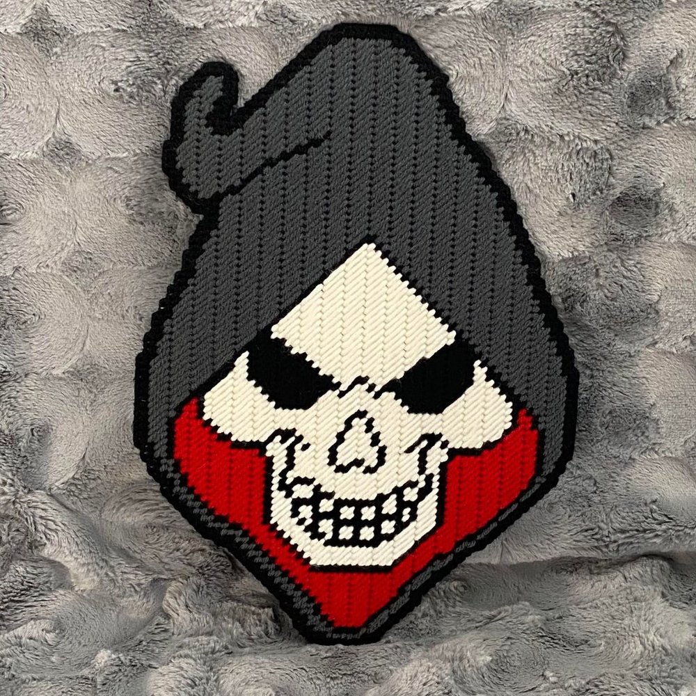 Handcrafted Hooded Grim Reaper Skeleton Halloween Needlework Wall Hanging Decor